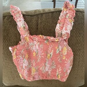 Forever 21 tropical leaf smocked crop top